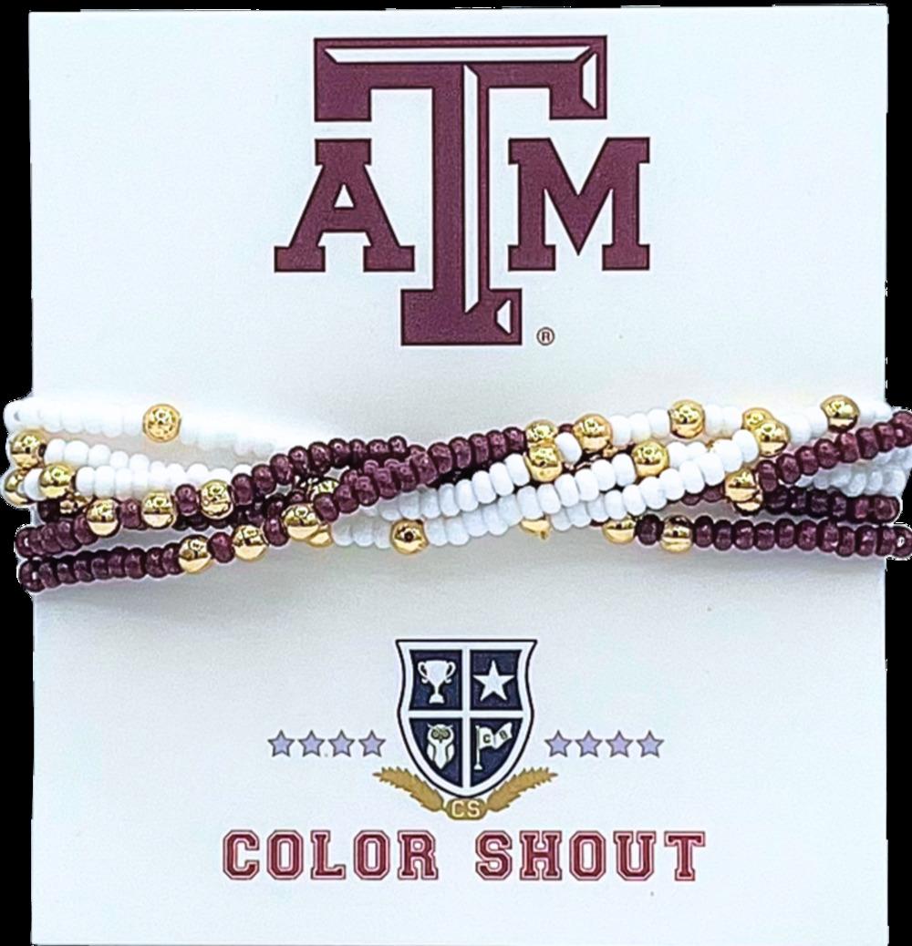 Texas A&M Aggies Set of 6 Beaded Stretch Bracelets – Maroon & White
